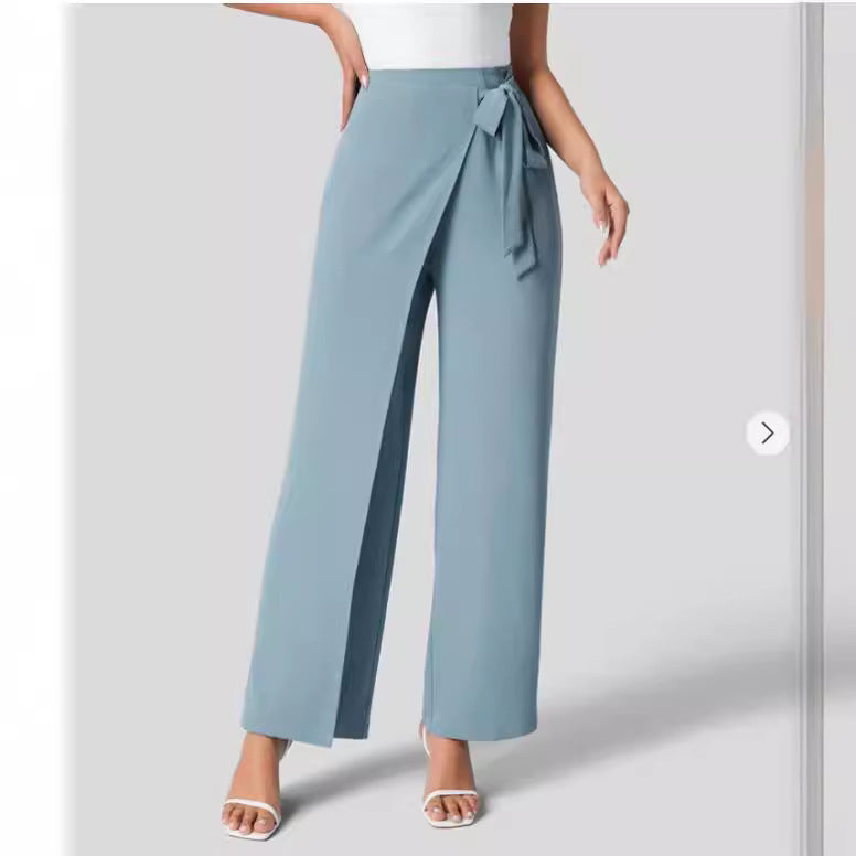 Pantalon large taille haute à fermeture éclair invisible sur le côté pour femme