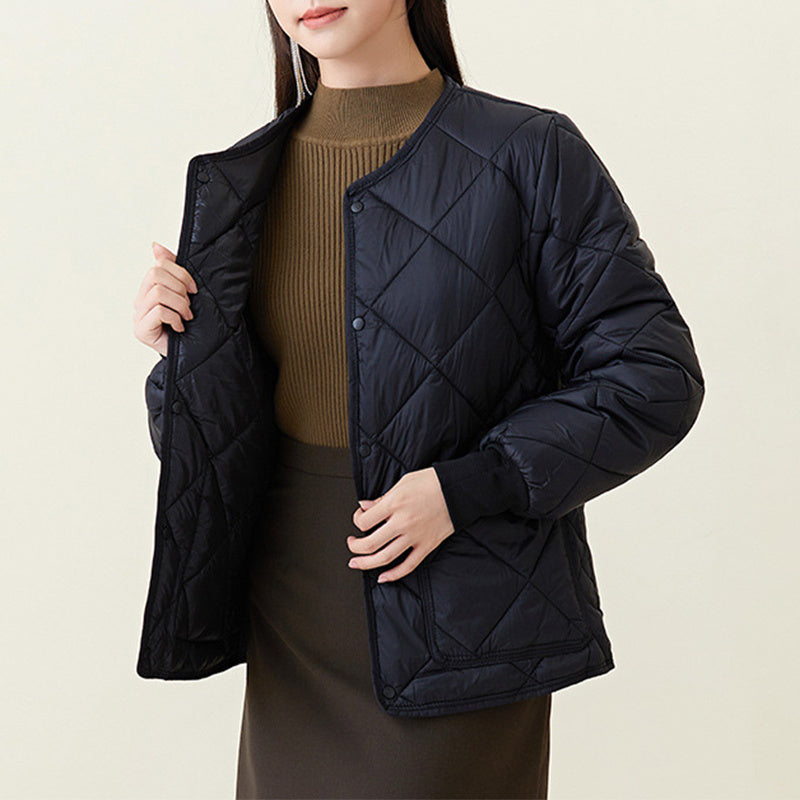 Nouveau manteau en coton à coudre en losange veste d'hiver chaude à col rond avec poches vêtements d'extérieur légers pour vêtements pour femmes