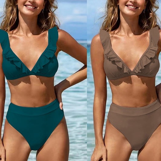 European And American Split Solid Color Swimsuit Lady