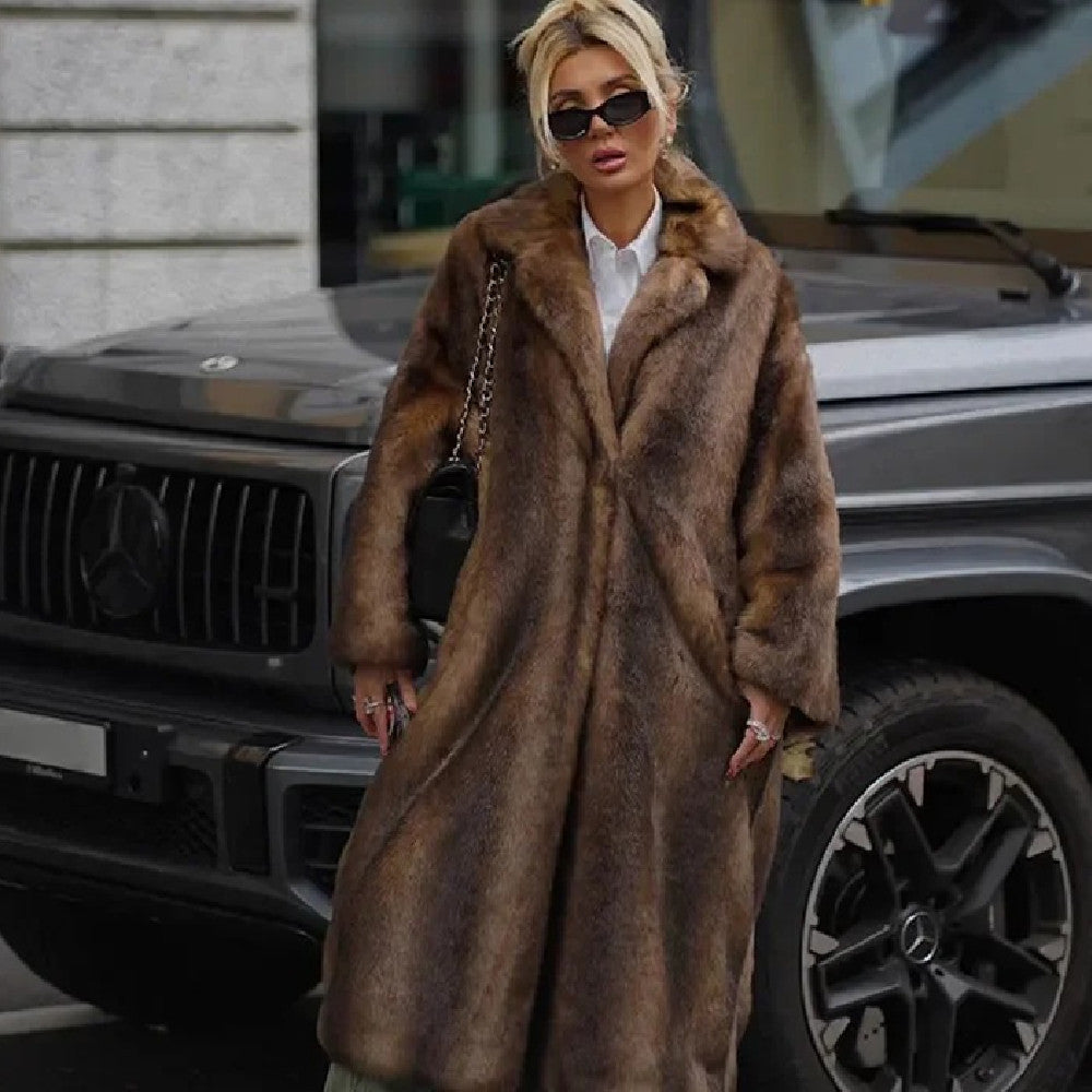 Women's Winter Warm Long Imitation Mink Coat Thickened Fleece Coat Fashion Street