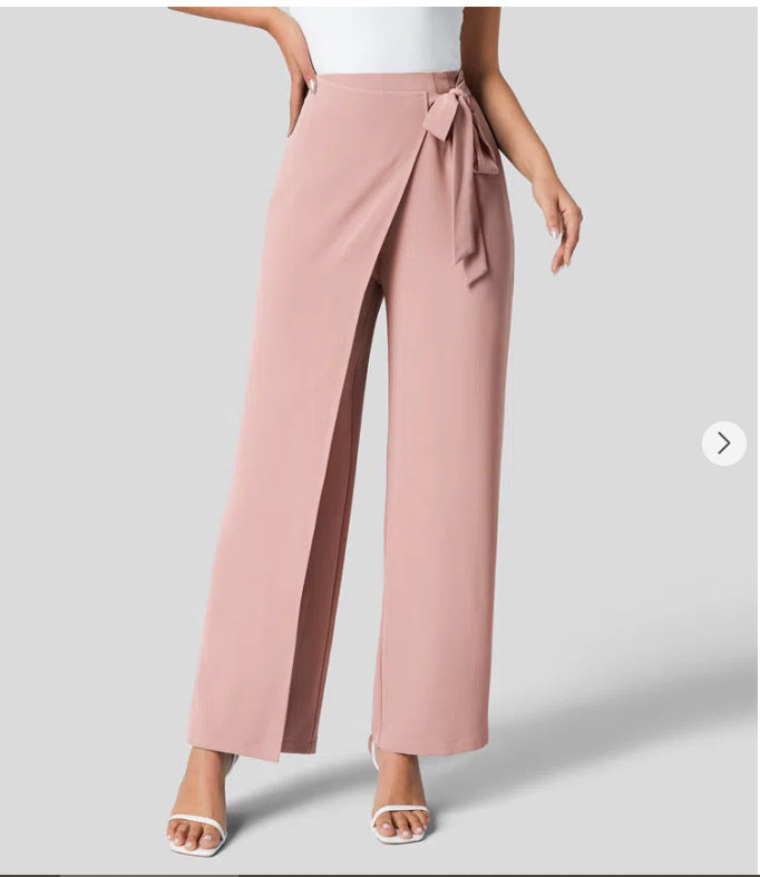 Pantalon large taille haute à fermeture éclair invisible sur le côté pour femme