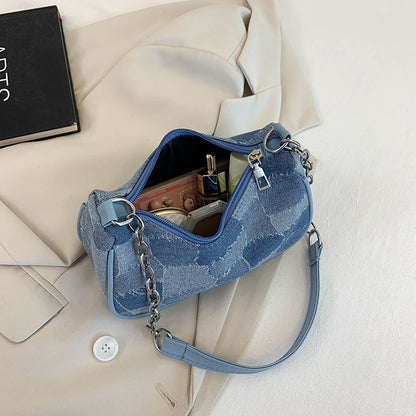 Denim Shoulder Bag Simple Plaid Patchwork Underarm Bag Women