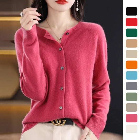 Mode Merino Wolle Strickjacke Pullover Frauen Oansatz Lange-sleeve Kaschmir Strickwaren Frühling Herbst Weibliche Kleidung Tops