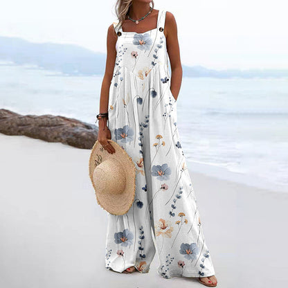 Women's Wide-leg Printed Straight Jumpsuit