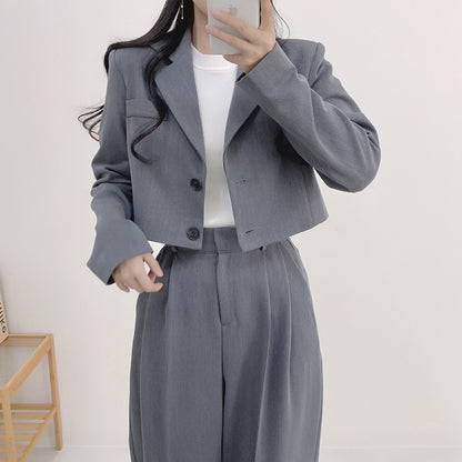 Women's Minimalist French Collar Jacket And Pants