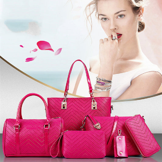 Fashionable And Trendy Embossed Six Piece Set Mother Bag