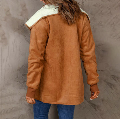 Manteau chaud en laine d'agneau et daim à manches longues pour femme