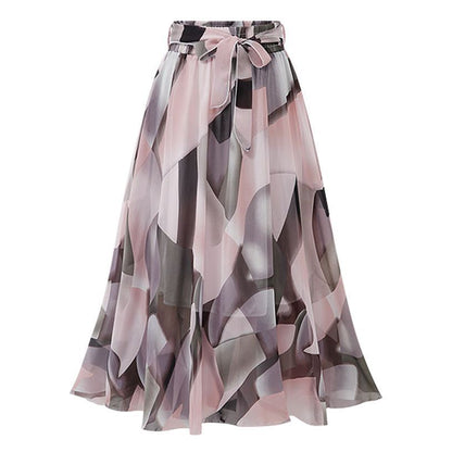 Bedruckter Chiffon Großer Rock Mittellang Floral Bohemian