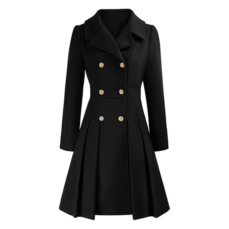 Damen Windjacke Revers Zweireihig Tasche A-Linie Pea Coat