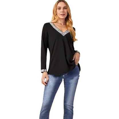 European And American New Elegant Elegant V-neck Women's Long-sleeved T-shirt