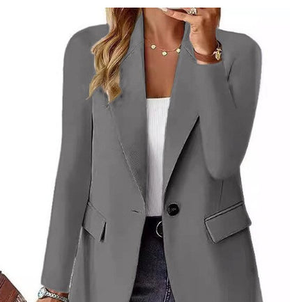 Veste de costume en polyester à manches longues pour femme, cardigan de couleur unie, petite veste de costume pour l'automne