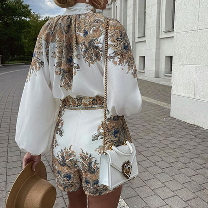 Ensemble haut et short à manches longues imprimé pour femme