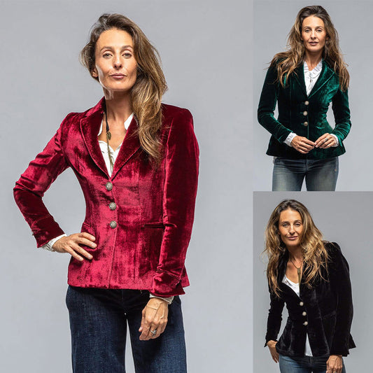 Veste de costume en velours doré gracieux et assorti pour femme, style rétro européen et américain, avec poches et manches longues