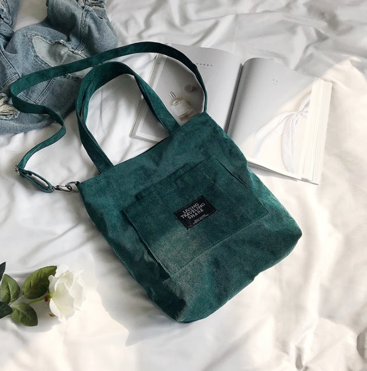 Sac à bandoulière tendance en velours côtelé pour étudiant