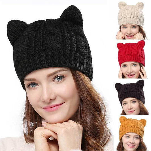 Bonnet tricoté à la main en 3D avec oreilles de chat pour l'hiver