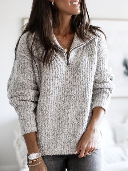 Pull zippé en tricot à manches longues pour femme