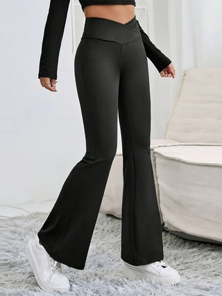 Cross Waist Slim Yoga Pants High Waist American Style Flared Floor-length Casual Sports Pants