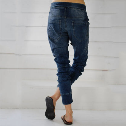 Lace-up denim trousers harem pants