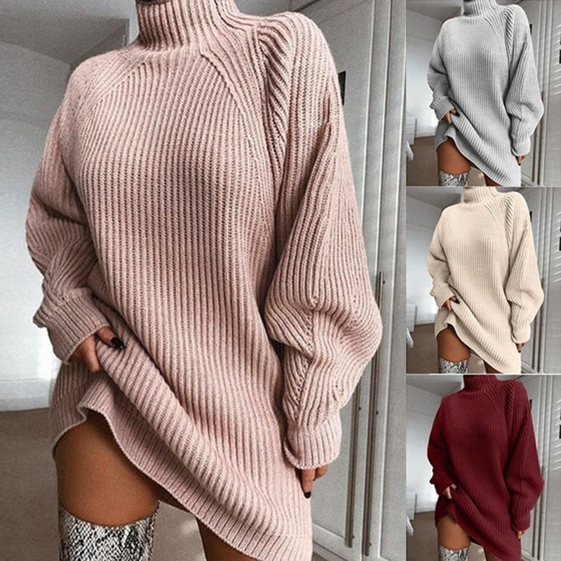 Solide Rollkragen Lange Pullover Winter Warme Frauen Pullover Kleid