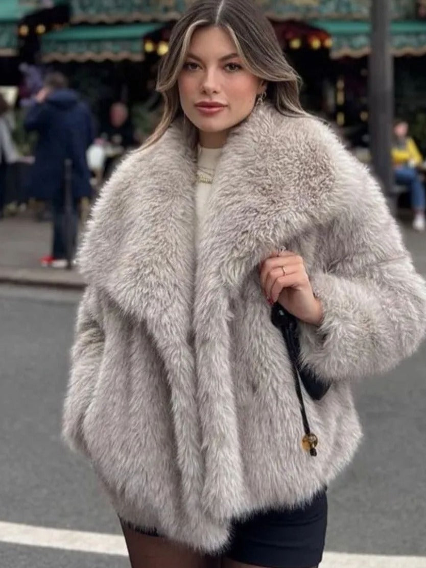 Manteau d'hiver en peluche à la mode pour femme, épais, à revers, décontracté, à manches longues