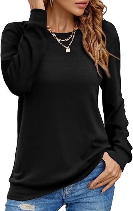 European And American Style Women Long Sleeve Shirt Solid Color Round Neck Coat