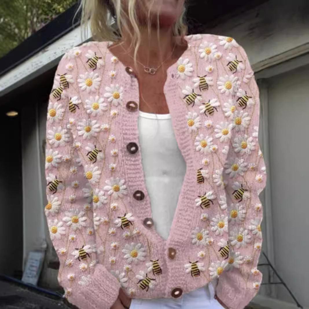 Cardigan tricoté à impression numérique 3D pour femme