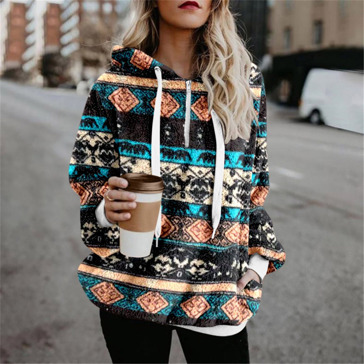 Loose Print Hooded Loose Top Fashion Long Sleeve Sweater