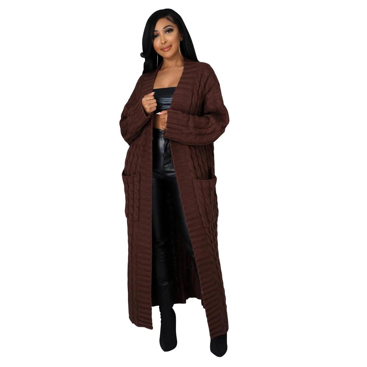 Lazy Pocket Long Twist Sweater Coat