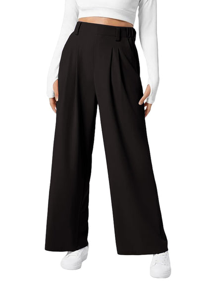 Pantalon large pour femme taille haute élastique en tricot gaufré décontracté