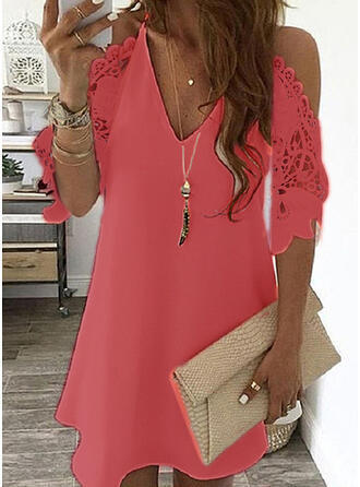 Fashion Trendy Ladies Lace-Up Contrast Shirt Dress