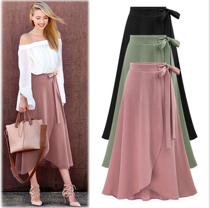 High Waist Mid-length Lace Irregular Split Skirt