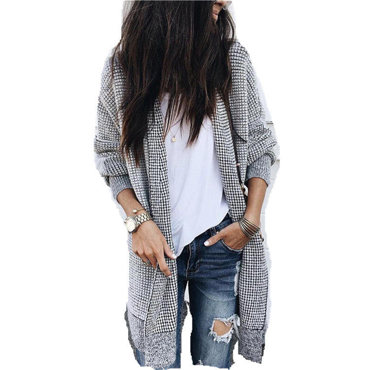 Ladies Fashion Plaid Woolen Cardigan Jacket