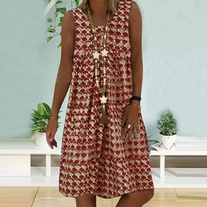 Patchwork Printed V-Neck Tank Top Dress