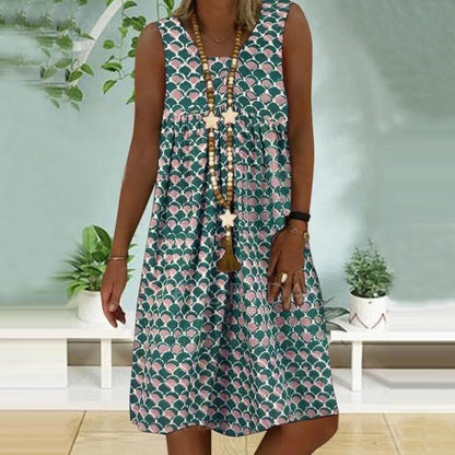 Patchwork Printed V-Neck Tank Top Dress