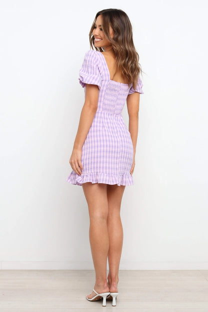 Slim Fit Plaid Skirt Sexy Dress With Short Sleeves