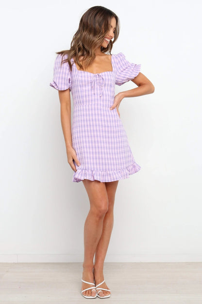 Slim Fit Plaid Skirt Sexy Dress With Short Sleeves