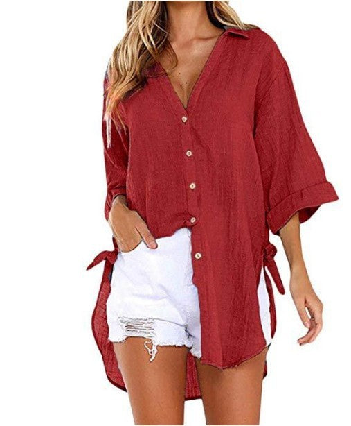 Chemise en lin et coton Cardigan irrégulier