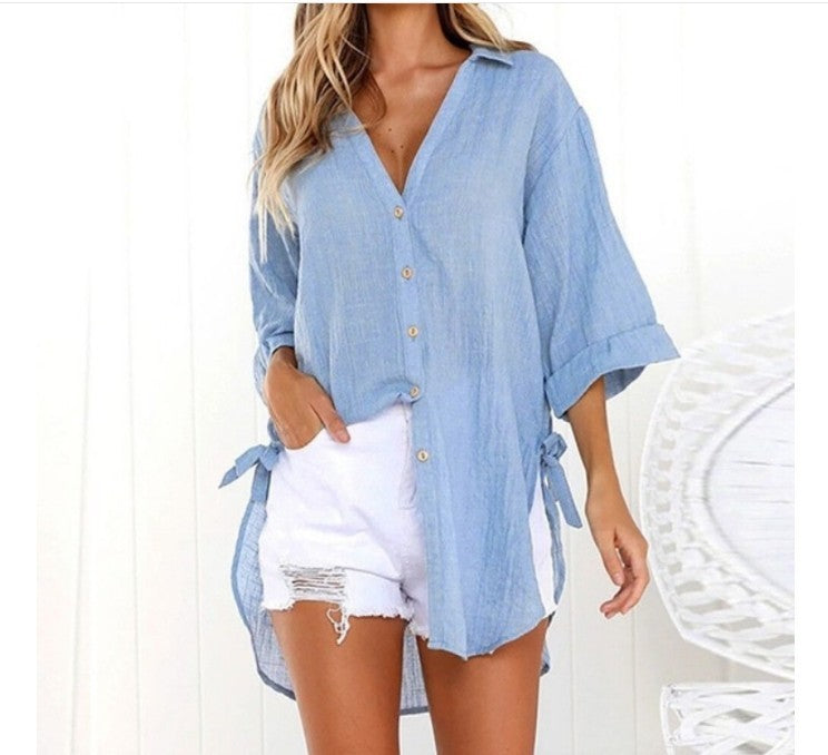 Linen Cotton Shirt Irregular Cardigan