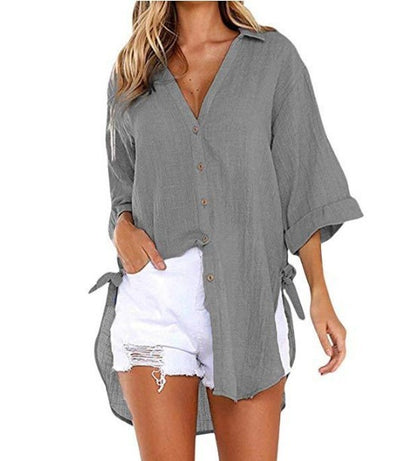 Linen Cotton Shirt Irregular Cardigan