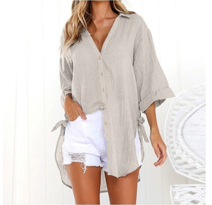 Chemise en lin et coton Cardigan irrégulier