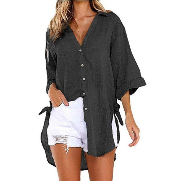 Linen Cotton Shirt Irregular Cardigan