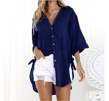 Chemise en lin et coton Cardigan irrégulier