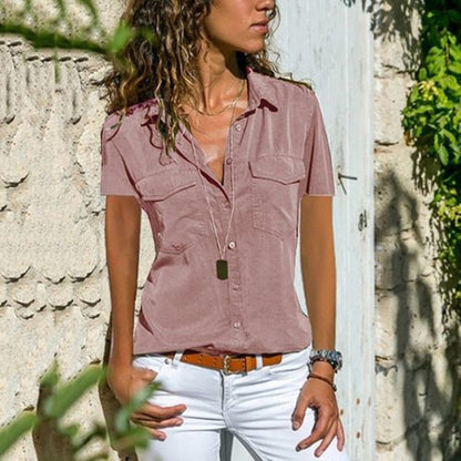 New Style Ladies Shirt Lapel Short Sleeved Shirt Women