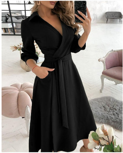 Sexy Fashion Long-sleeved Deep V-neck Print Bag Hip  Irregular Party Dress Women