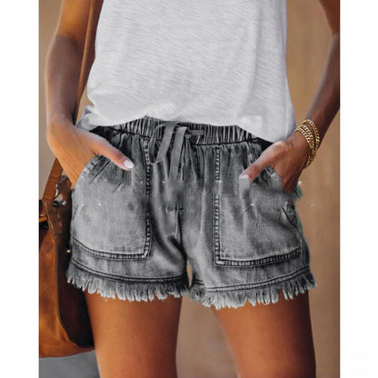 Short en jean fin taille haute décontracté