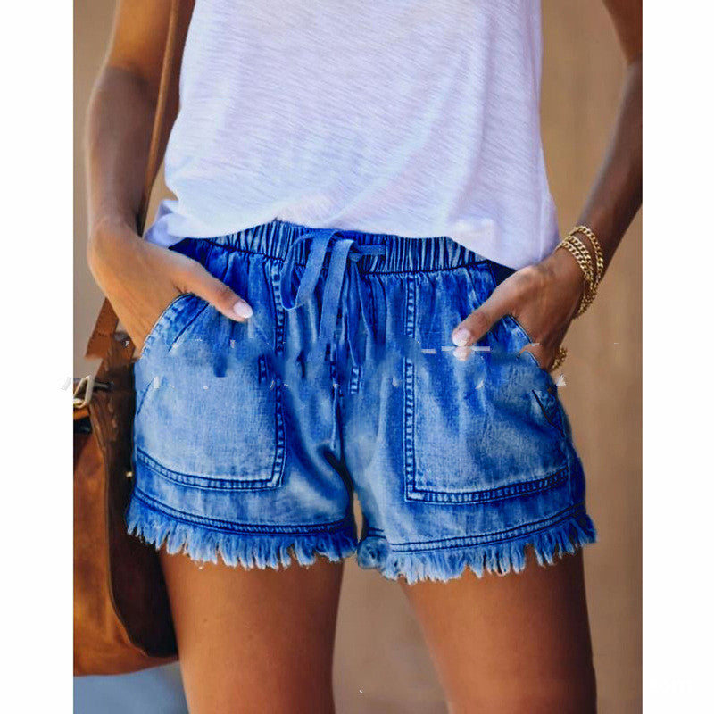 Short en jean fin taille haute décontracté