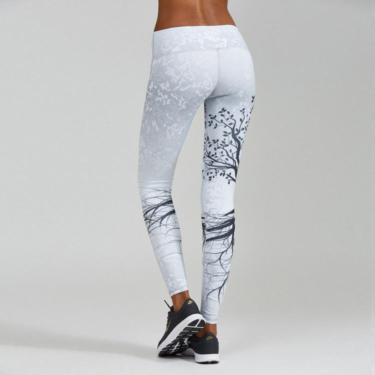 Leggings de sport taille haute imprimés noirs avec gros arbres et fesses