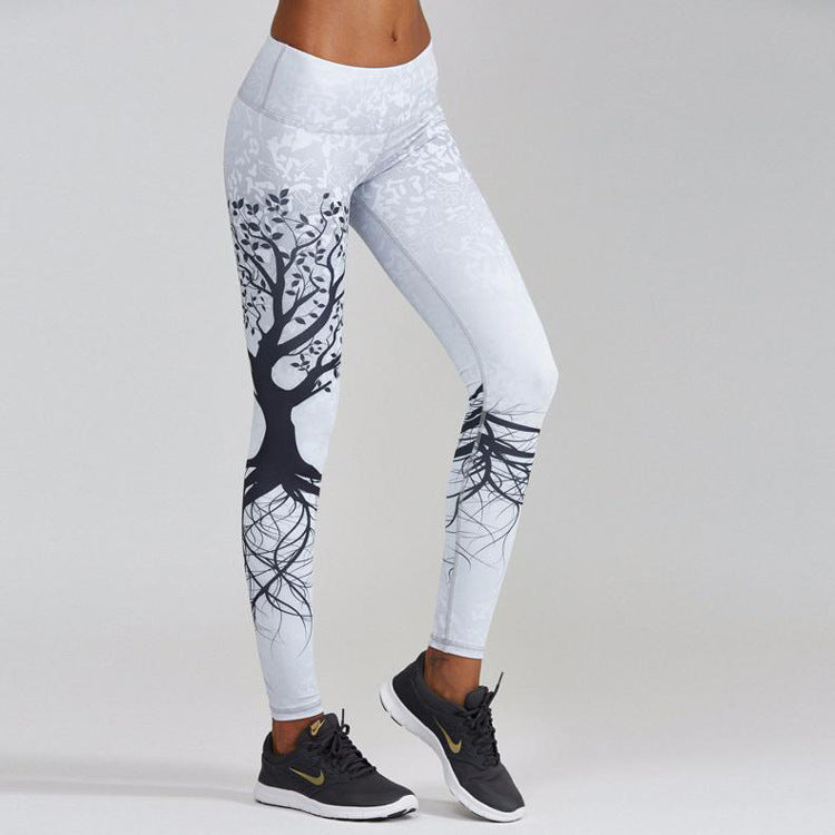 Leggings de sport taille haute imprimés noirs avec gros arbres et fesses