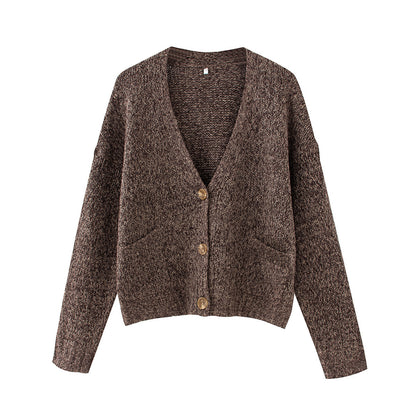 Autumn And Winter Buttoned V-neck Sweater Coat