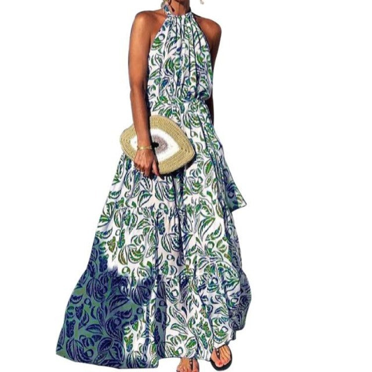 Fashion Sexy Floral Halter Dress Bohemian Long Skirt